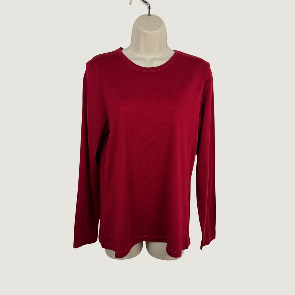Pendleton Womens L Red 100% Merino Wool Long Sleeve Crew Neck Top Base Layer